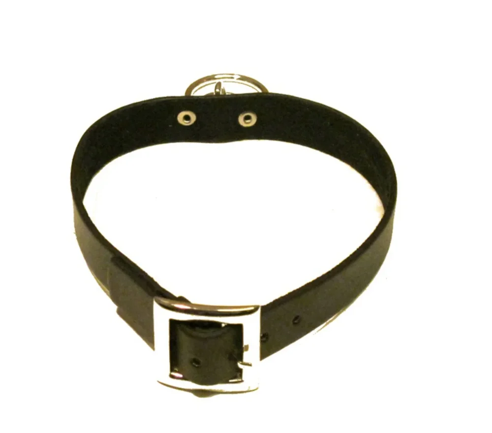 Svart choker med dubbla metallringar - Bild 1