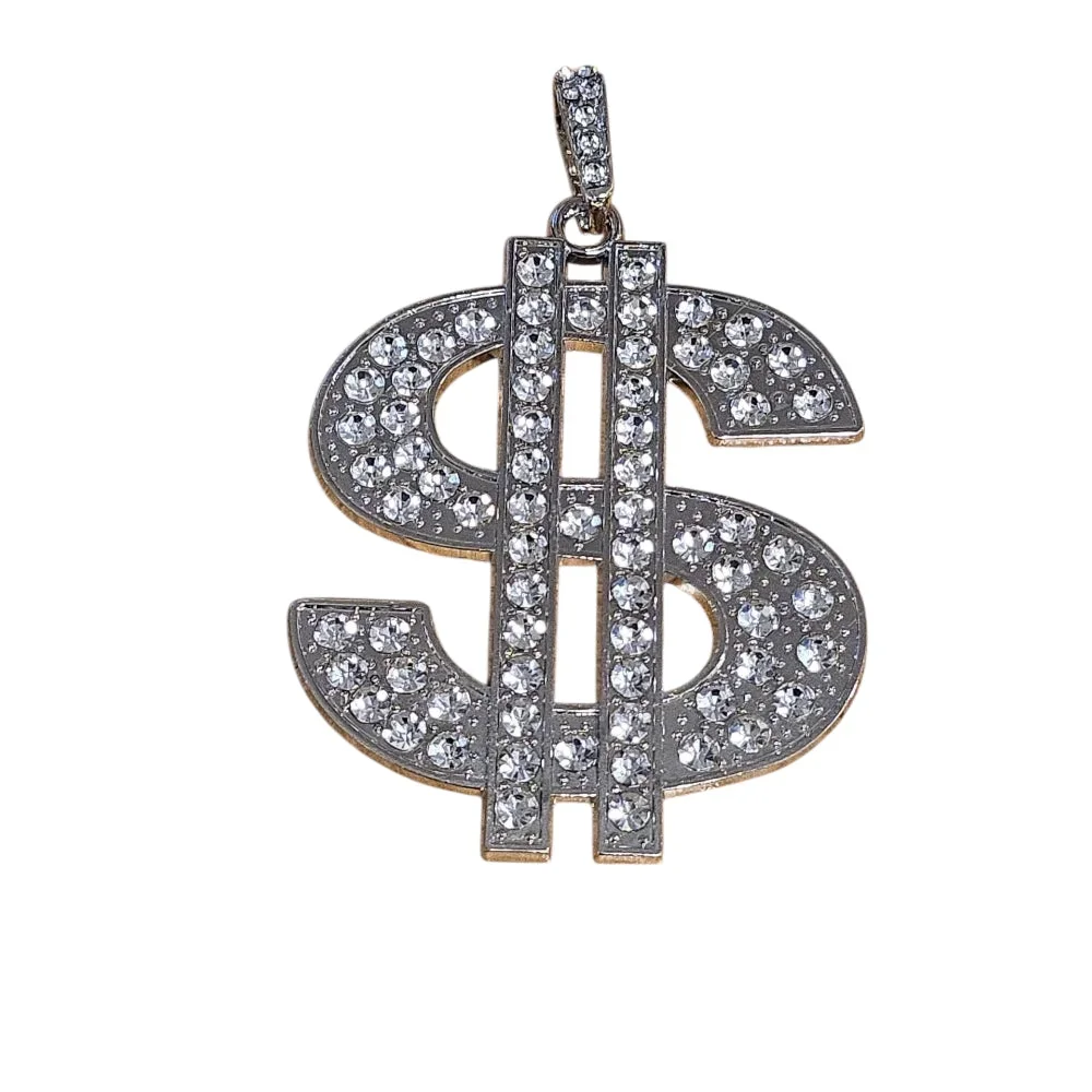 Silverfärgad halsband med stort dollarhänge - Bild 3