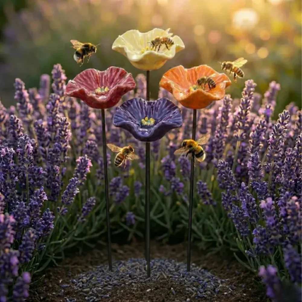 BiBlom® | Handgjorda Bee Blossoms – keramiska dricksskålar för alla väder, 4-pack - Bild 1