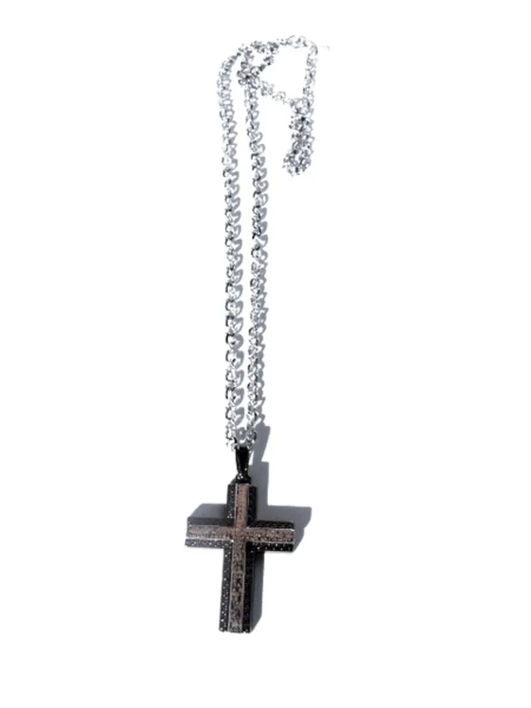 Kors halsband silver med text och vita kristal - Bild 1