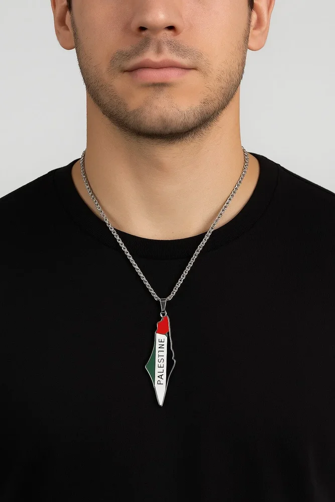 Halsband Palestina med text – Silverfärgat - Bild 3