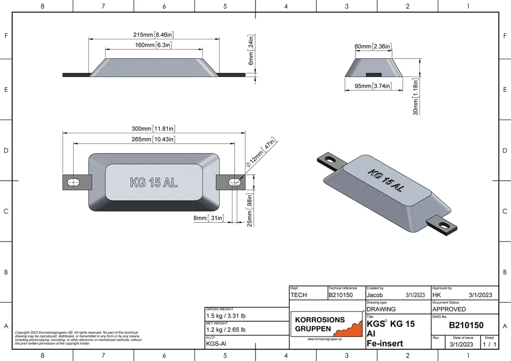 Aluminiumanod TYP 15 - 215*95*30mm/8,46x3,74x1,18in, B210150 - Bild 2