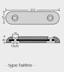 Zinkanod Fairline 310*75*40 (Hål 205mm) 4.0KG/8.82LB, R800271e - Bild 2