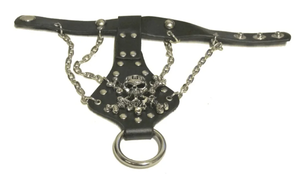 Läderarmband med dödskalle och ronda nitar - Bild 2