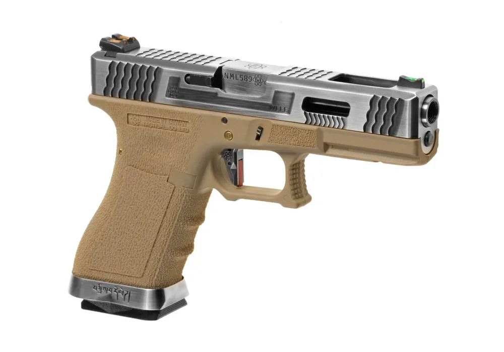 WE G-Force 17 SV Silver Barrel Metal Version GBB – Desert WE G-Force 17 SV Silver Barrel Metal Version GBB – Desert