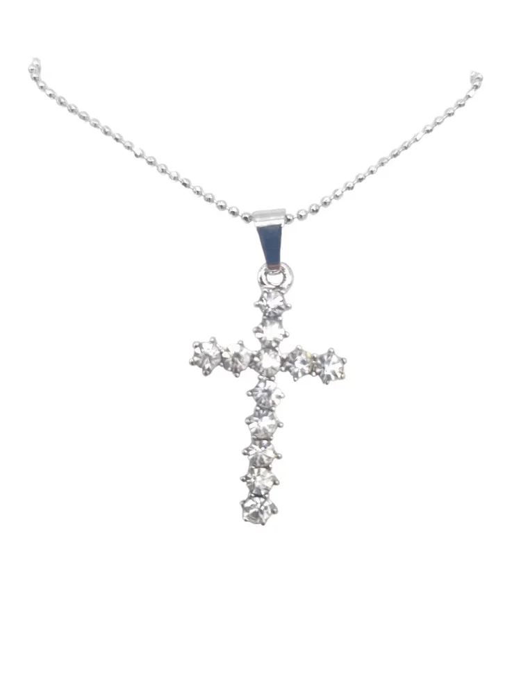 Kors halsband silverfärgad med vita kristaller - Bild 3