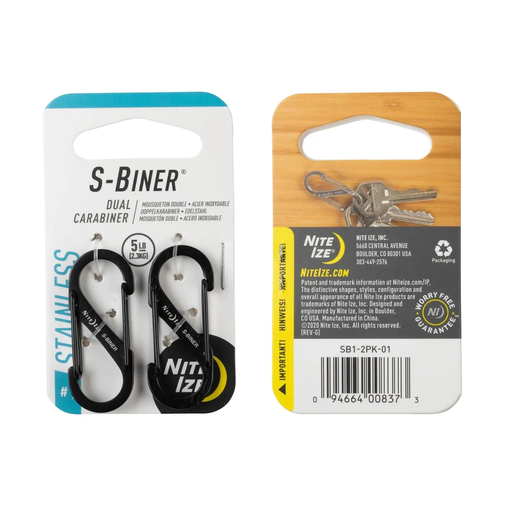 S-Biner Rustfrit Stål, Dobbelt Karabinhager - Størrelse 1 (2 Stk) - Bild 1