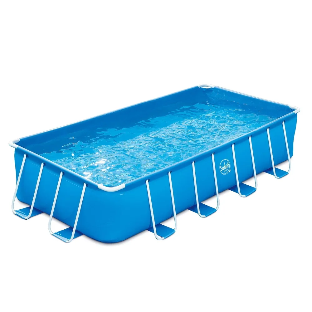 Ovanmarkpool Swing Pools med stålram - 4.88 x 2.44 x 1.07m med filter pump 12V - 3.8 m3, stege, täcke och mark filt - Bild 1