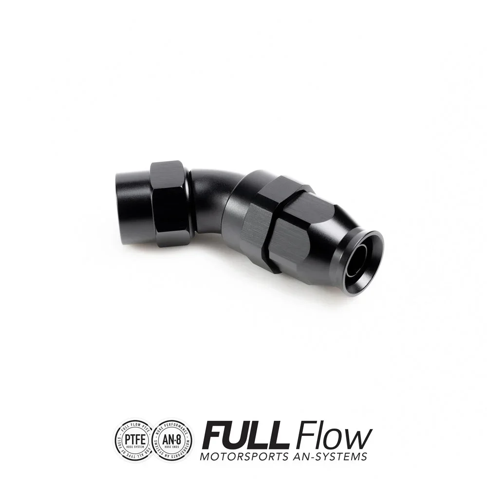 Full flow PTFE hose end fitting 45 degrees AN-8