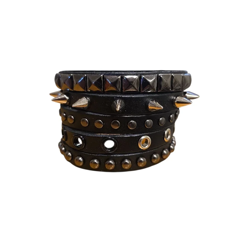 Läderarmband – Multi-Design med Pyramider, Spikar och Runda Nitar - Bild 1