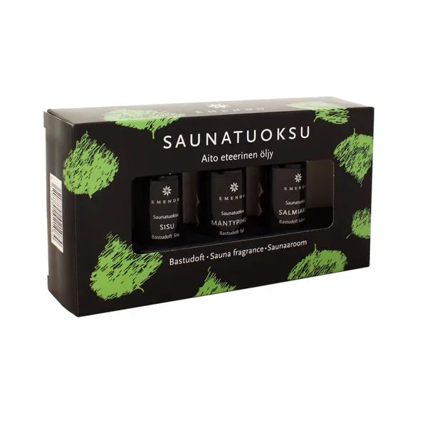 Bastudoft Emendo 3 x 10 ml, Salmiak, Tall & Sisu med Träställning - Bild 1