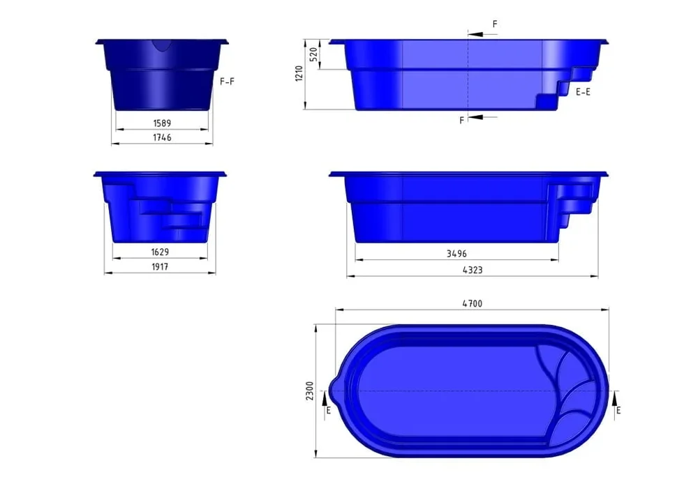 Glasfiberpool DELOS 4,80m x 2,50m x 1,20m - Bild 3