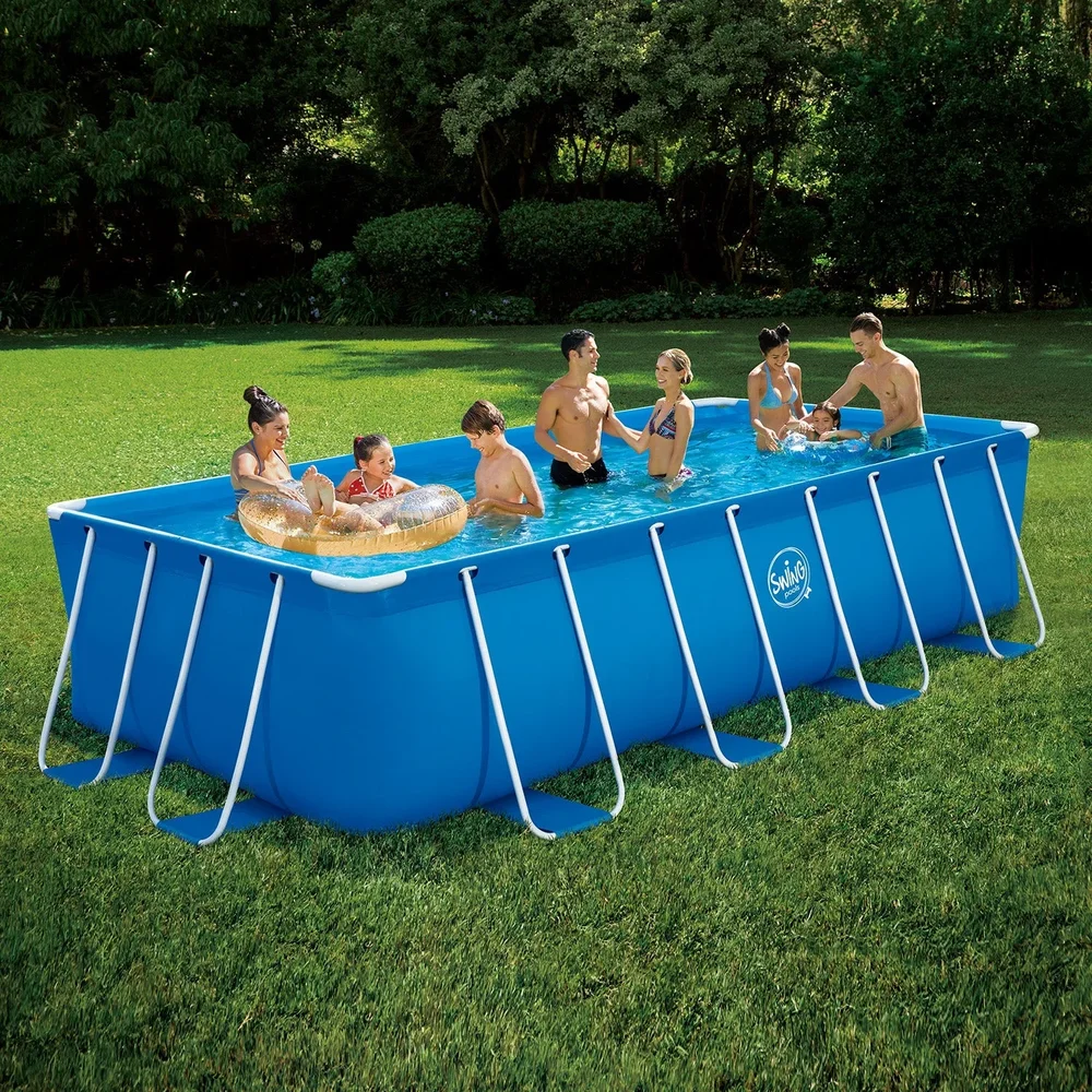 Ovanmarkpool Swing Pools med stålram - 4.88 x 2.44 x 1.07m med filter pump 12V - 3.8 m3, stege, täcke och mark filt - Bild 2
