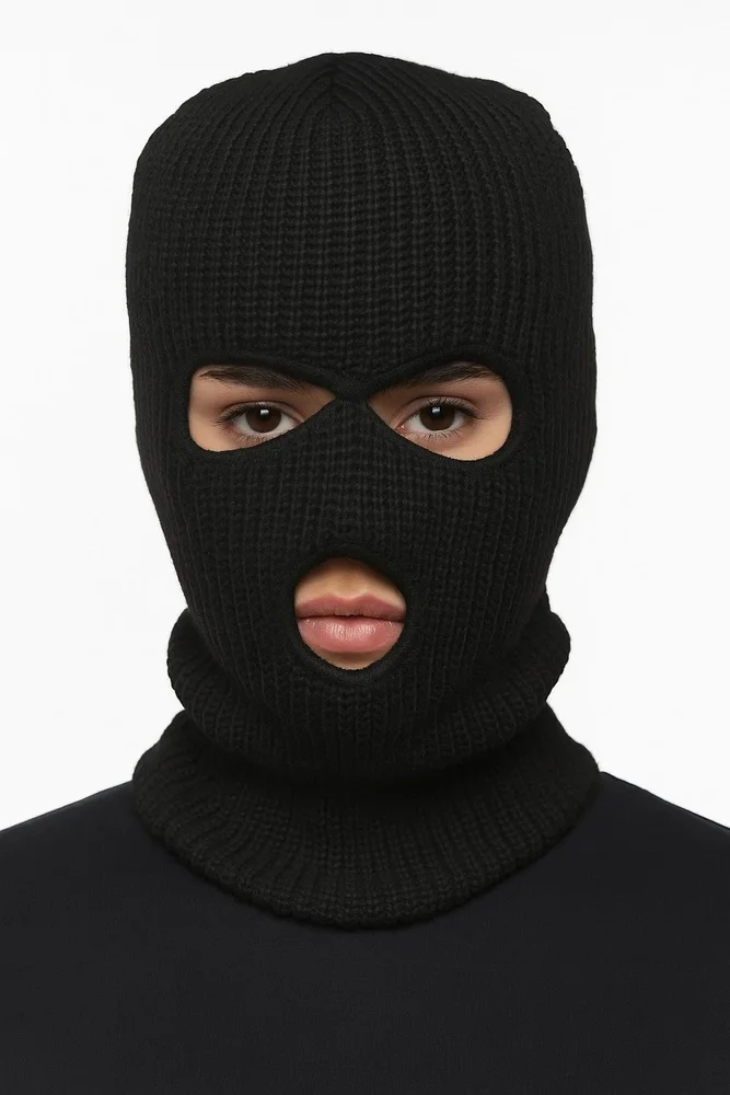 Svart Rånarluva – Stickad Balaclava med Attityd - Bild 2