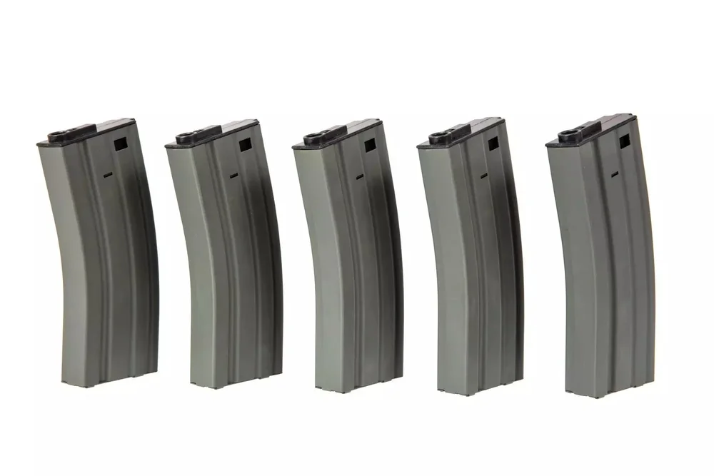 Set of 5 Mid-Cap 120 BB Magazines for M4/M16 Replicas – Grey Set of 5 Mid-Cap 120 BB Magazines for M4/M16 Replicas – Grey