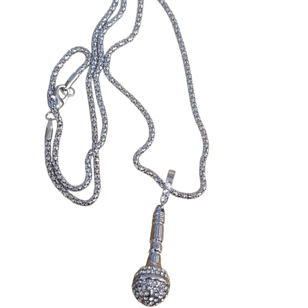 Silverfärgat Microfon Halsband med Strass - Bild 3