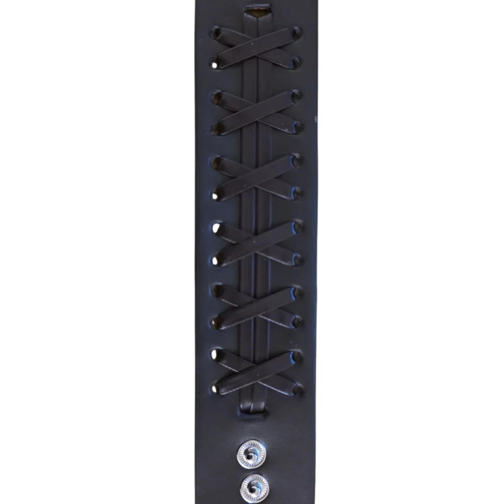 Brett svart läderarmband med korssnörning – Justerbart - Bild 3
