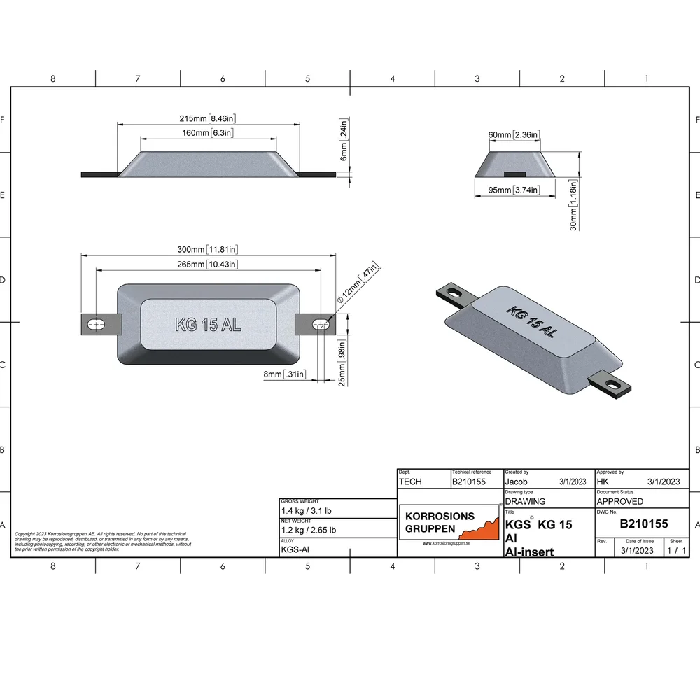 Aluminiumanod KGS© 15 (AL-arm) - 215*95*30/8.46*3.74*1.18in, B210155 - Bild 2