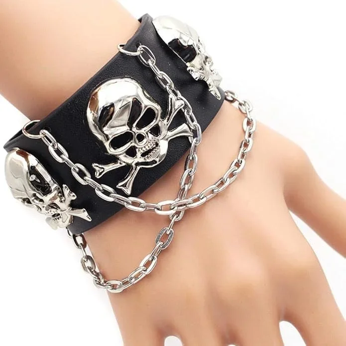 Läderarmband med dödskallar och kedjor - Bild 2