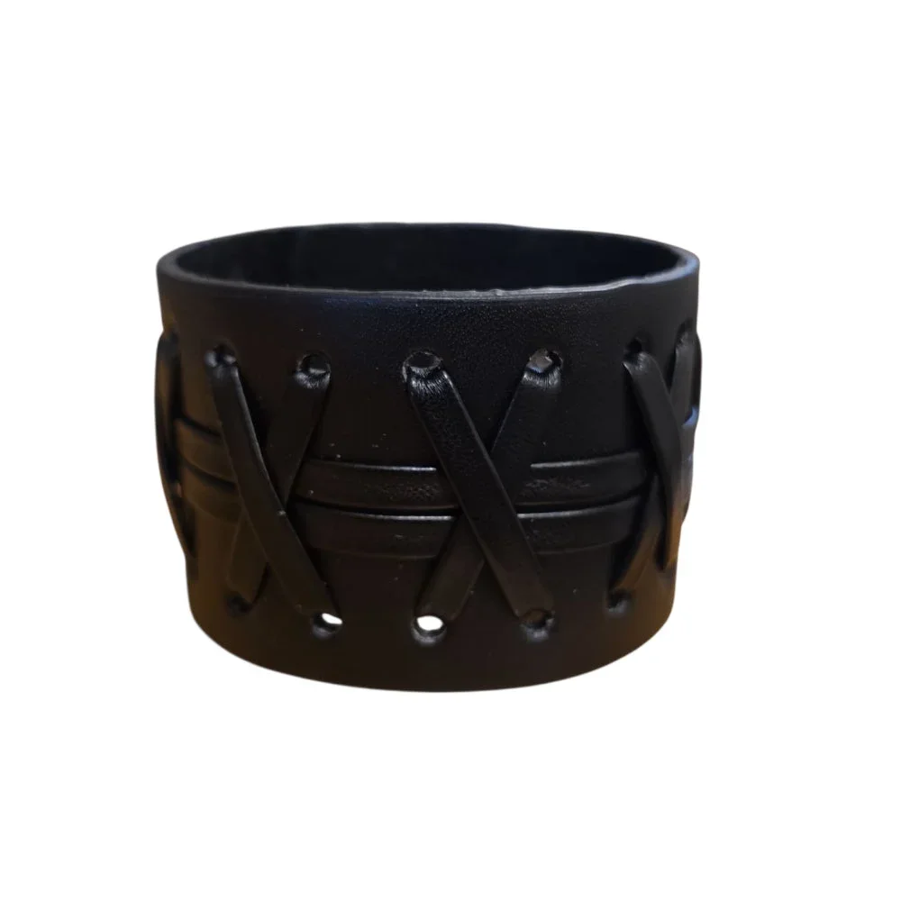 Brett svart läderarmband med korssnörning – Justerbart - Bild 1