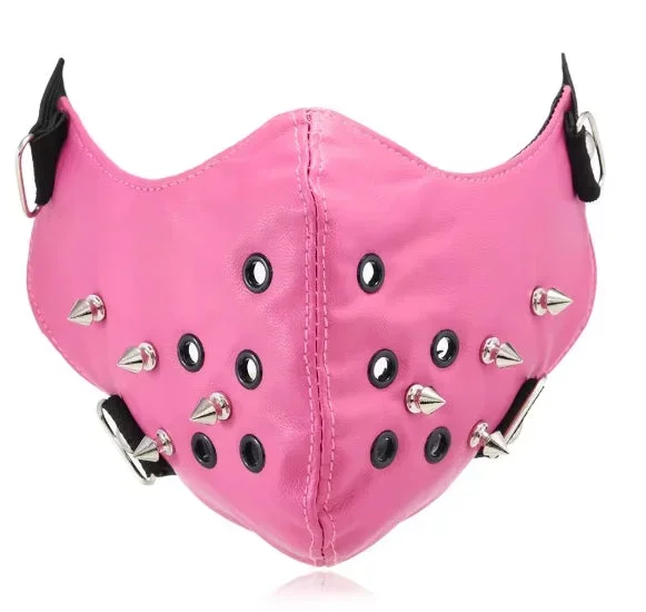 Rosa lädermask med nitar och ringdetaljer - Bild 2