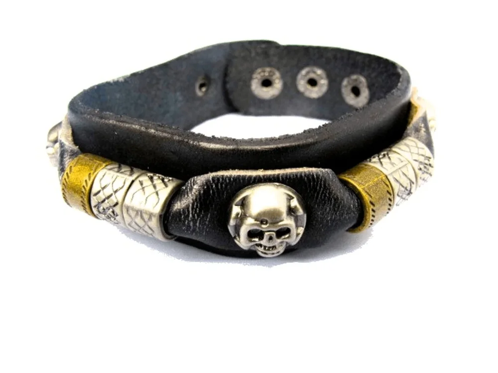 Svart läderarmband monster och ringar - Bild 1