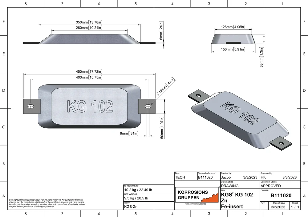 Zinkanod TYP 102 - 350*150*33, B111020 - Bild 2