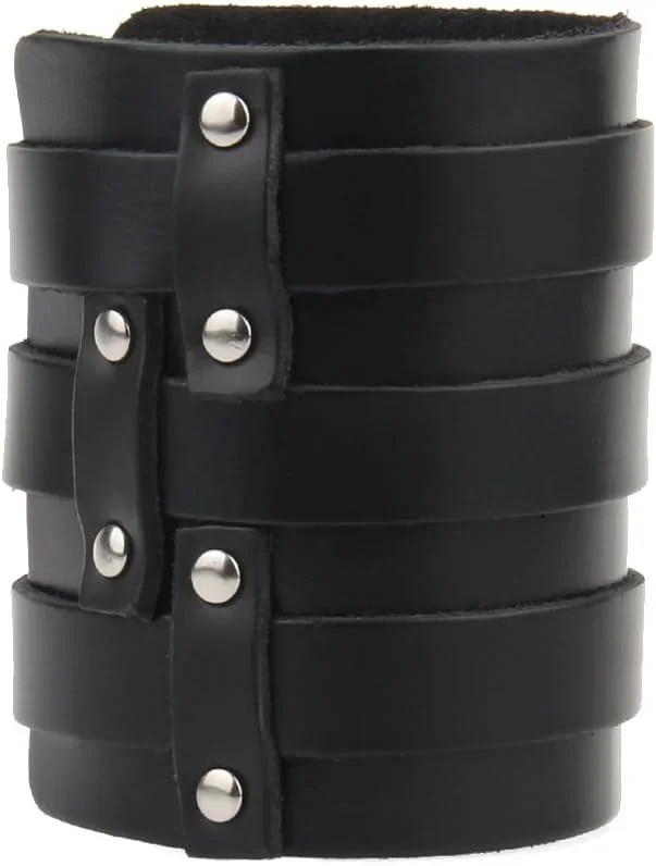 Svarta läderarmband med tre spännen – justerbar - Bild 2