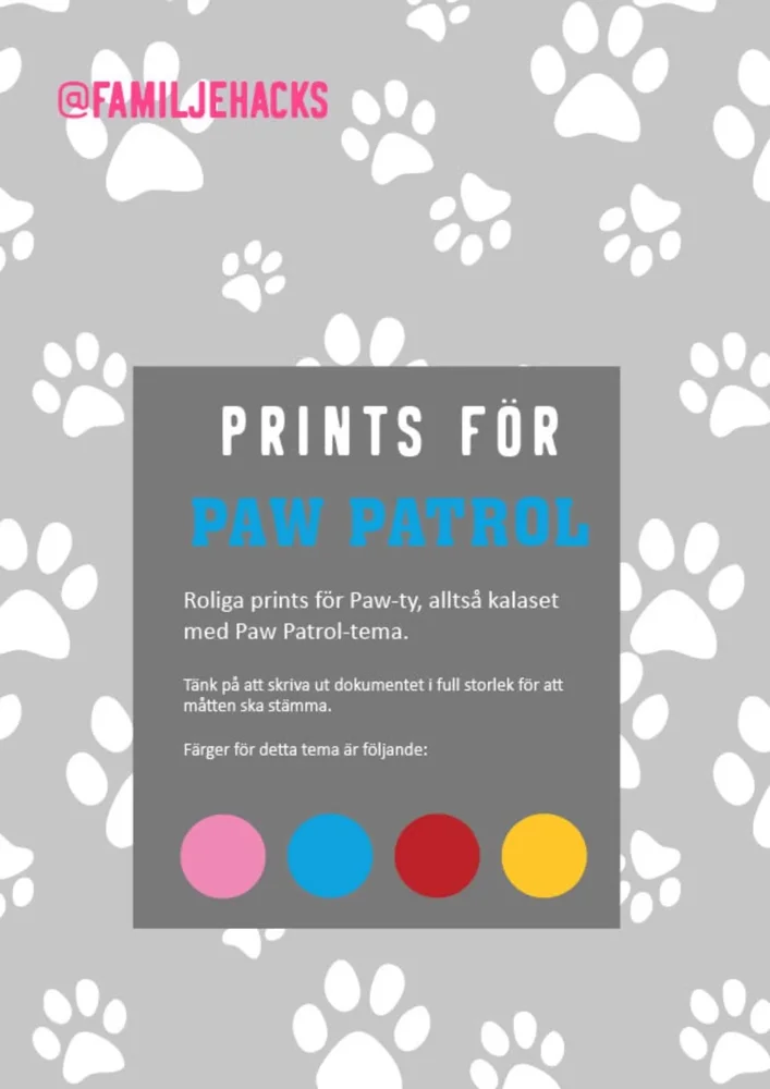 Prints för temakalas: Paw Patrol (PDF-format) - Bild 1