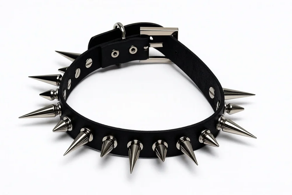 Spiknitat Halsband i Svart Läder