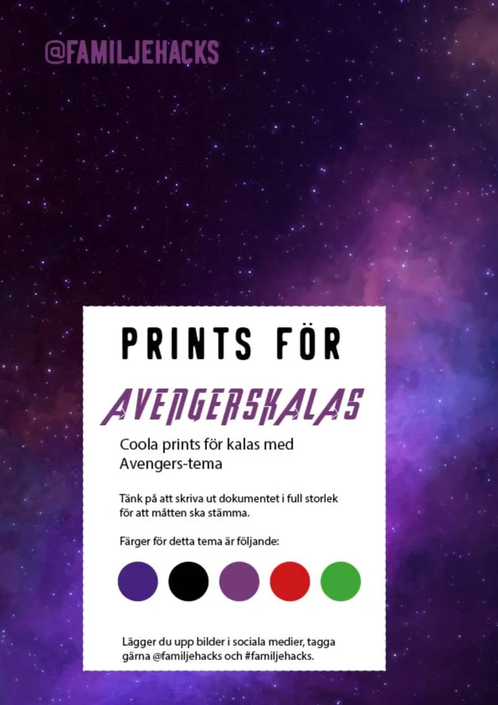 Prints för temakalas: Avengers (PDF-format) Prints för temakalas: Avengers (PDF-format)