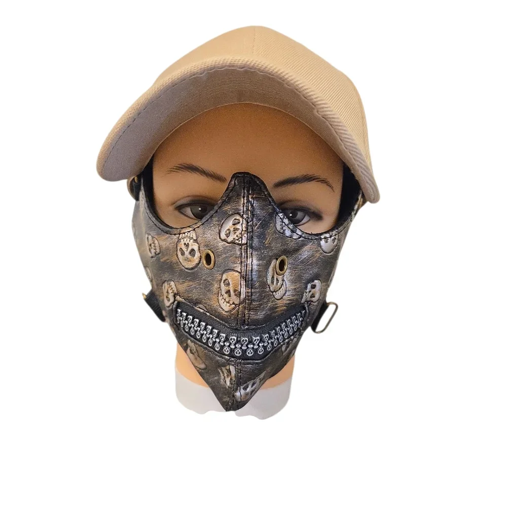 Ansiktsmask i konstläder med döskallemönster & dekorativ dragkedja - Bild 1