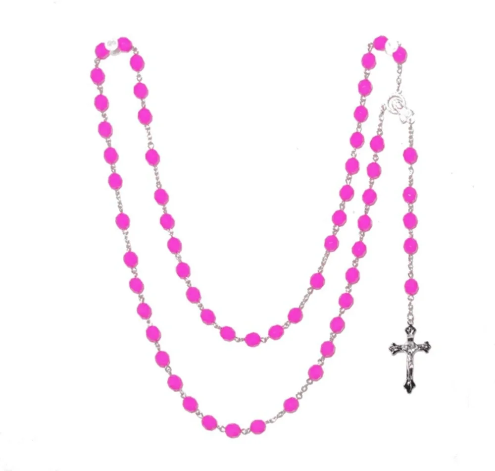 Radband / Kors halsband Rosa Pärlor - Bild 1