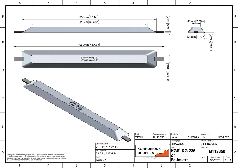 Zinkanod TYP 235 - 950*120*40, B112350 - Bild 2