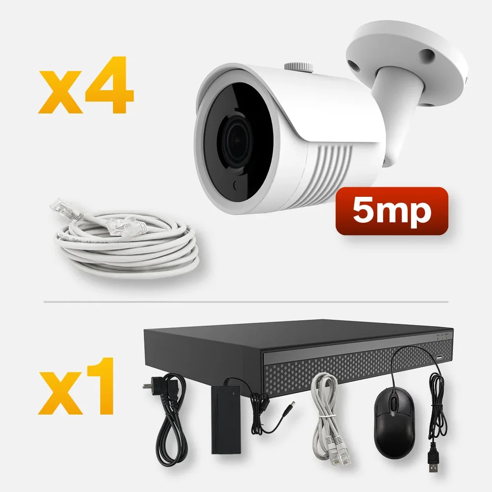 Övervaknings kit POE 5 MP 4 Kameror upp till 9 kameror vid utbyggnad Övervaknings kit POE 5 MP 4 Kameror upp till 9 kameror vid utbyggnad