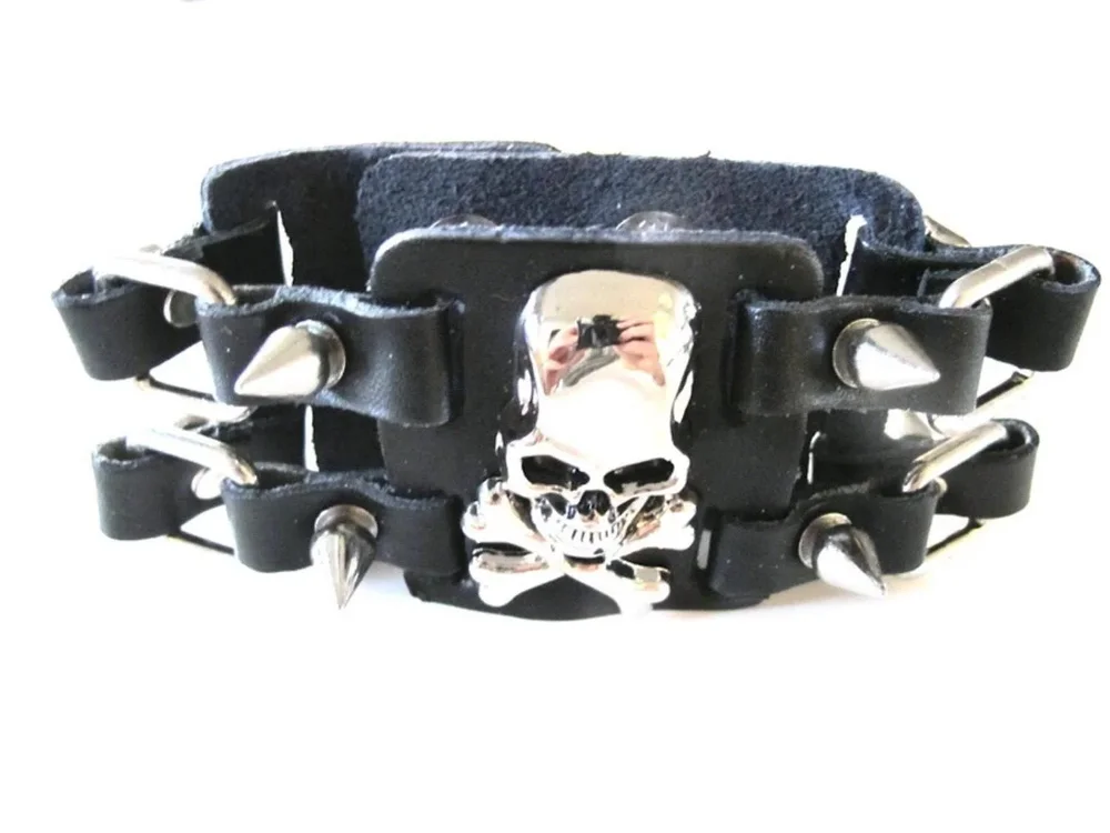 Läderarmband med nitar och spikes - Bild 2