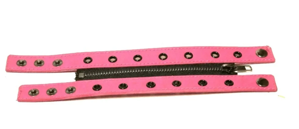Rosa Läderarmband med dragkedja - Bild 1
