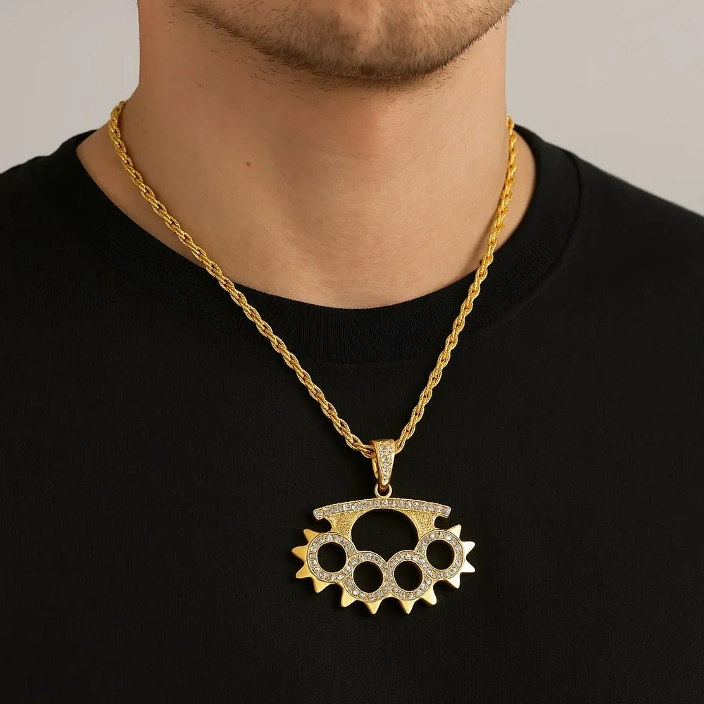 Guldfärgat Knogjärn Halsband med Strass - Bild 3