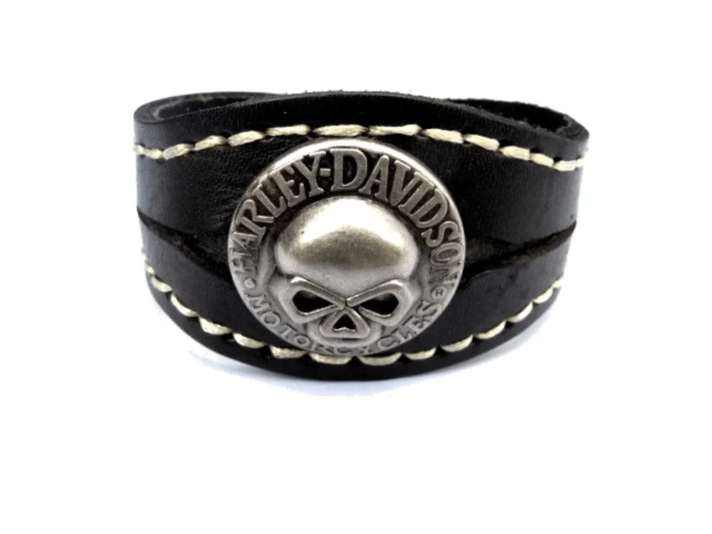 Svart läderarmband med döskalle - Bild 1