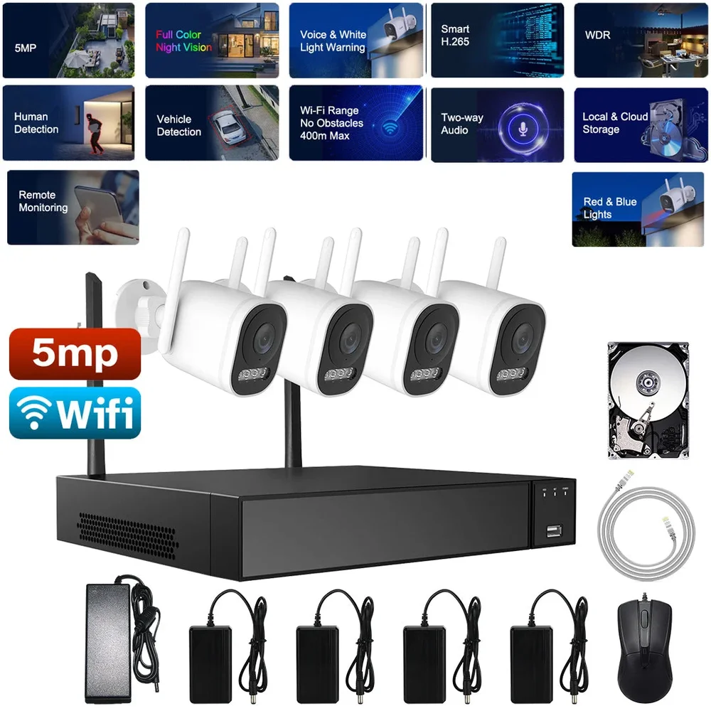 AI EXTRA 5MP Trådlöst Övervaknings kit 4Kameror med 2vägs Audio 1TB HD AI EXTRA 5MP Trådlöst Övervaknings kit 4Kameror med 2vägs Audio 1TB HD