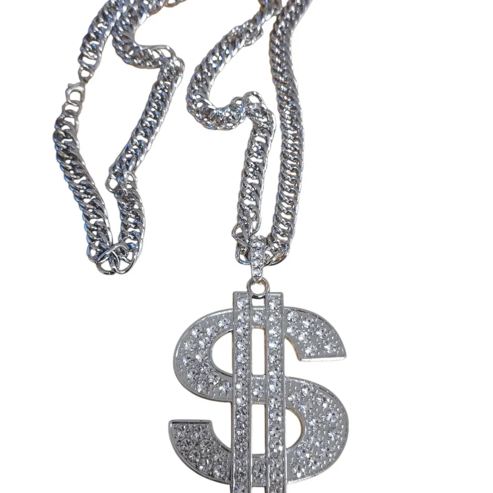 Silverfärgad halsband med stort dollarhänge - Bild 2