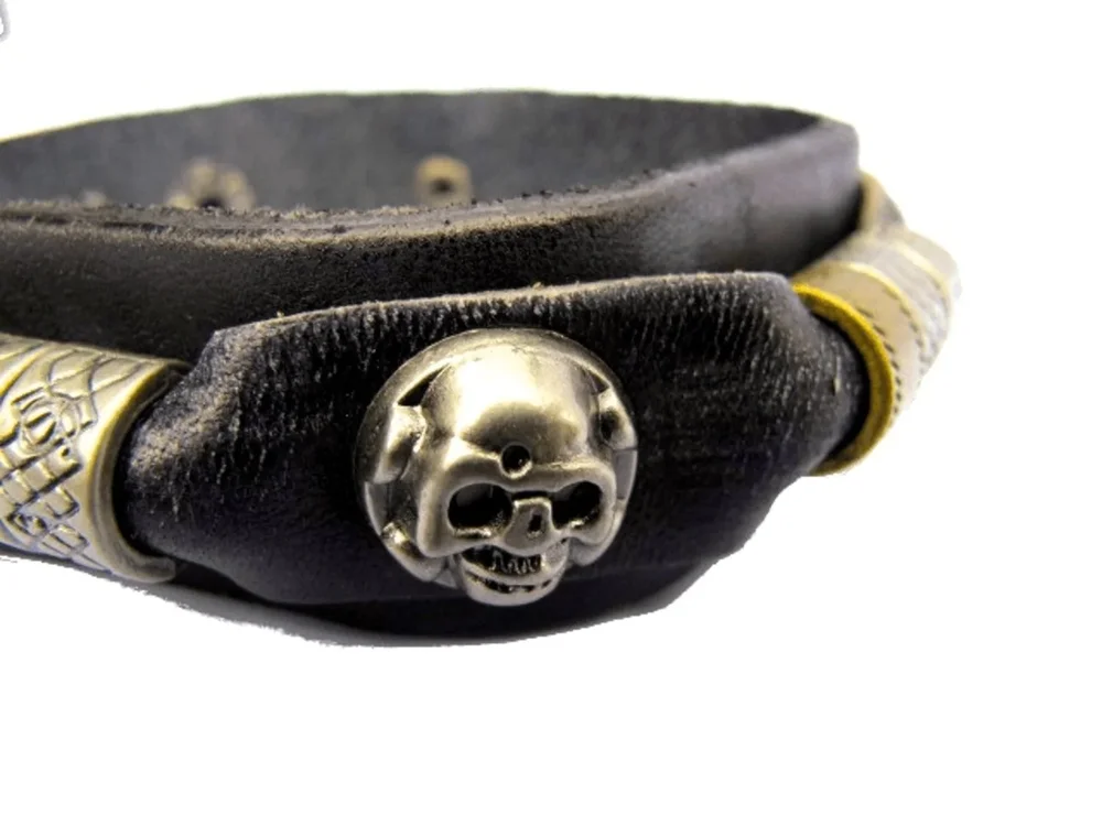 Svart läderarmband monster och ringar - Bild 3
