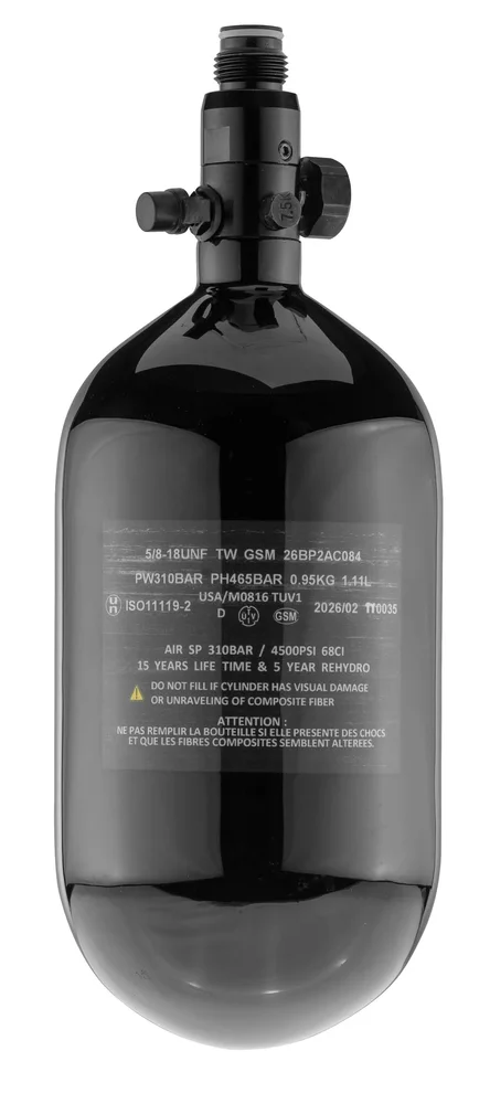 Carbon HPA Tank 4500 PSI, 1,1L med regulator – Sort Carbon HPA Tank 4500 PSI, 1,1L med regulator – Sort