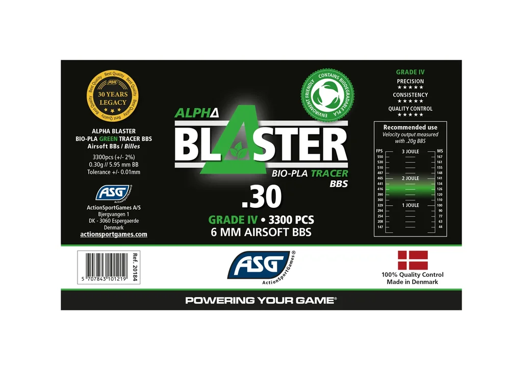 Alpha Blaster PLA Green Tracer kugler, 0,30 g, 3300 stk. - flaske - Bild 3