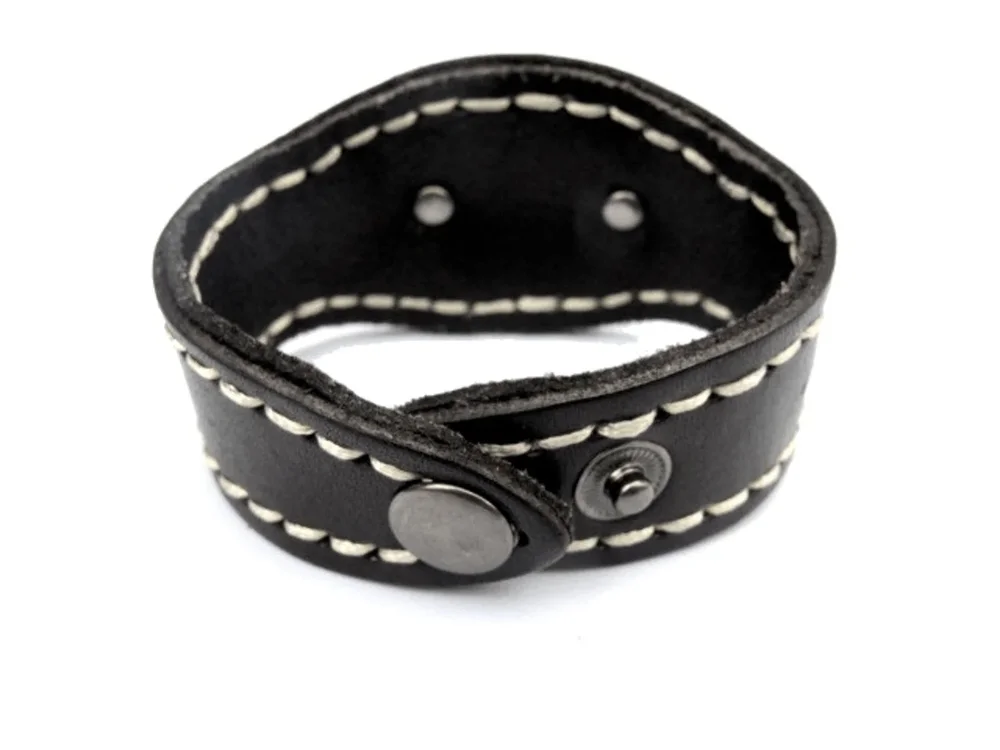 Svart läderarmband med döskalle - Bild 2