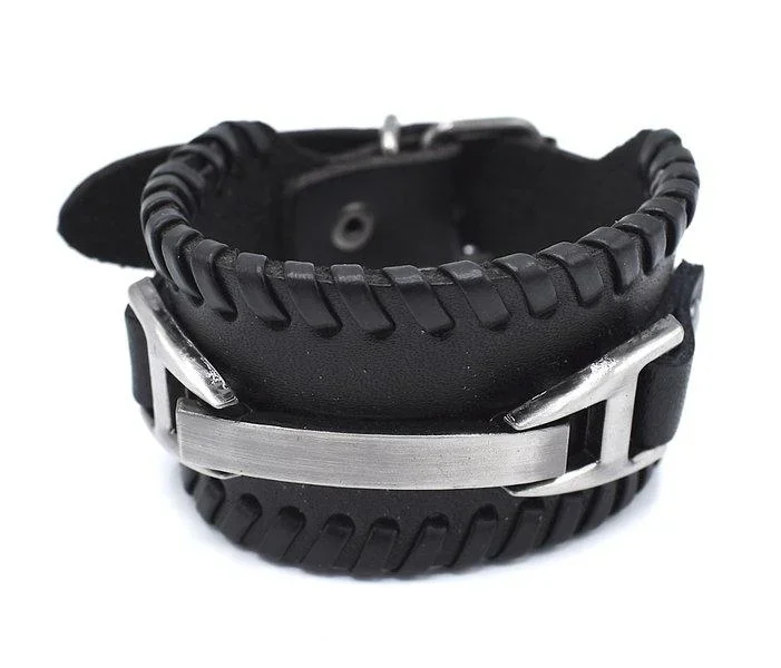 Svart läderarmband med spänne - Bild 1