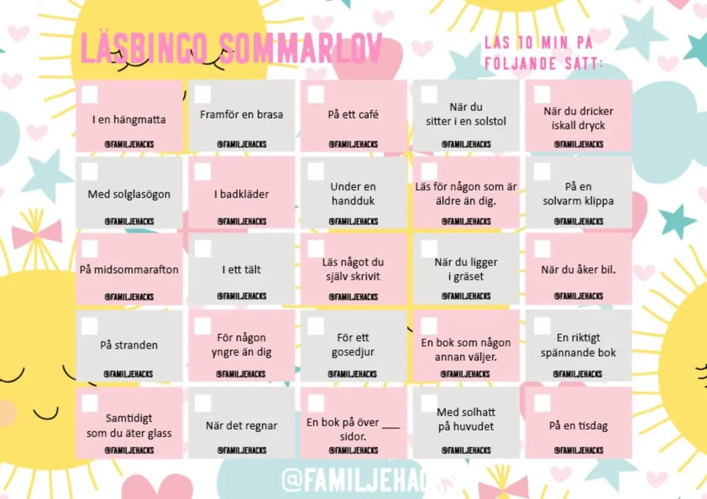 Läsbingo: Sommarlov Läsbingo: Sommarlov