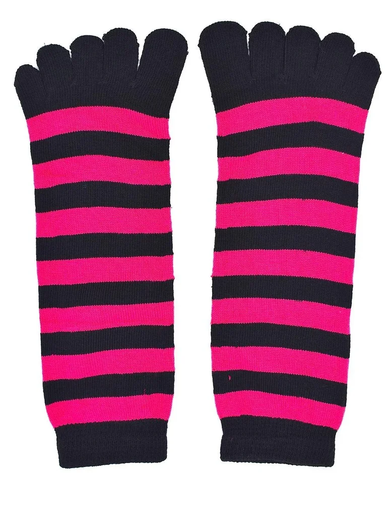 Randiga tåstrumpor rosa/svart - Bild 1