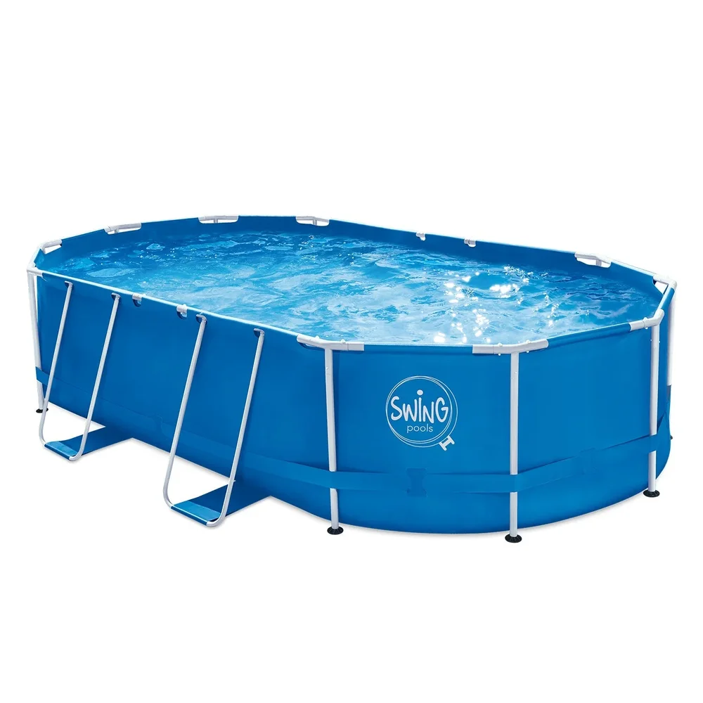 Ovanmarkpool Swing Pools Elite Oval Rampool - 6.10 x 3.66 x 1.22 m, med filter pump 12V - 5.7 m3, stege, täcke och mark filt - Bild 1