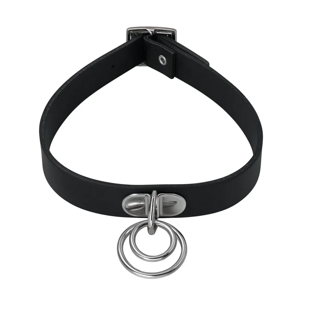 Svart choker med dubbla metallringar - Bild 2